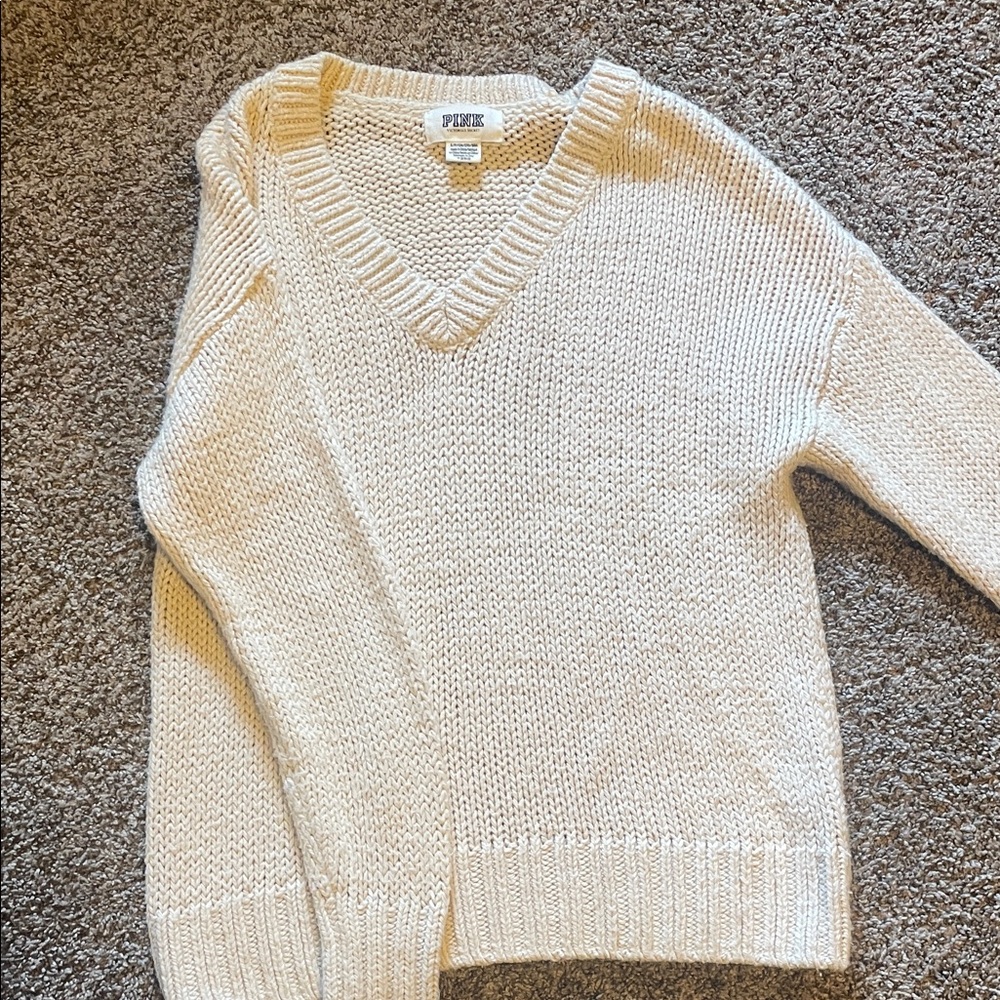 PINK Victoria's Secret Soft Cream V-Neck Sweater